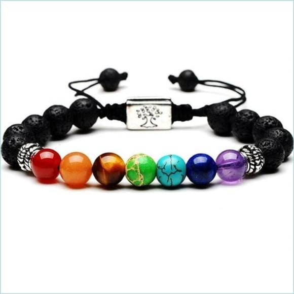 7 Chakra Tree Of Life - Lava Stone Oil Diffuser Prosperity Bracelet - Picture 1 of 3